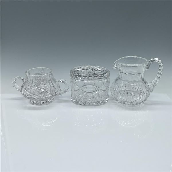 3pc Cut Crystal Tableware, Small Pitcher, Sugar, Candy Dish