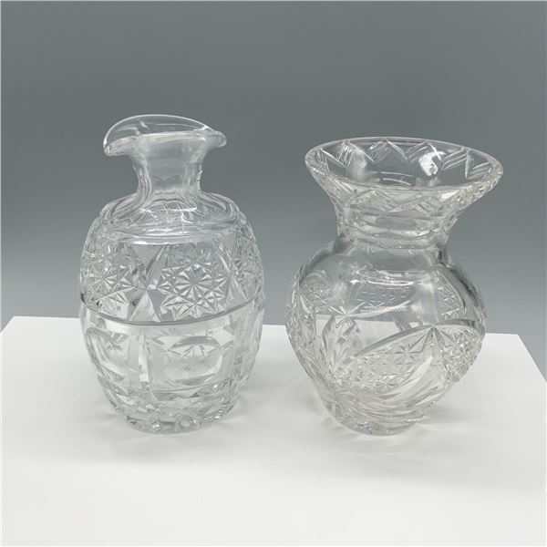 Pair of Crystal Glass Vase and Decanter Set