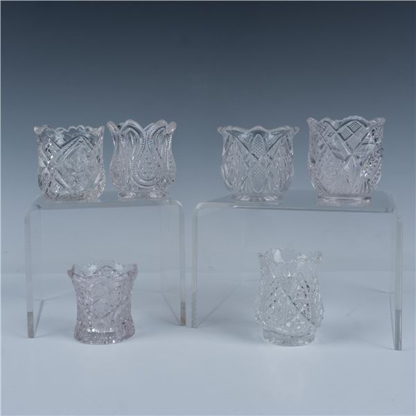 6pc Pattern Glass Toothpick Holders, Tulip Shaped