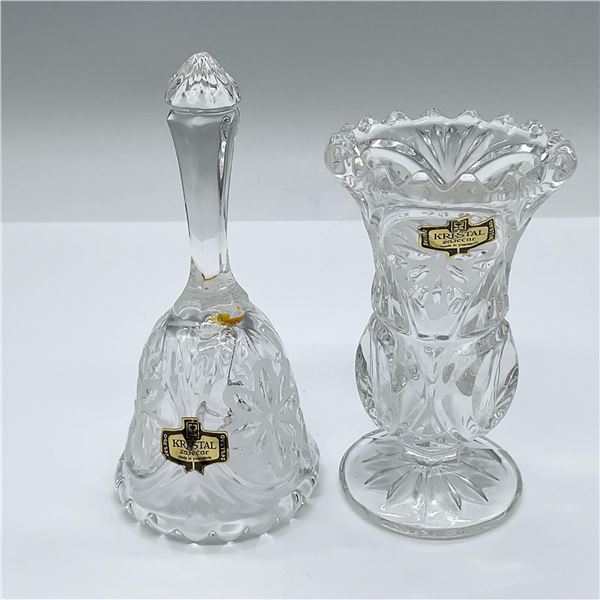 2pc Kristal Zajecar Lead Crystal Bell and Mini Vase