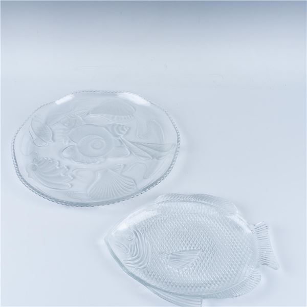 2pc Vintage Clear Pressed Glass Marine Platters