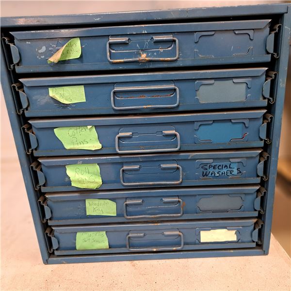 tool chest with parts inside- 15" by 21" by 12"