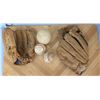 Image 1 : (2) Vintage Baseball Gloves (1) Hardly Used w/ (3) Baseballs
