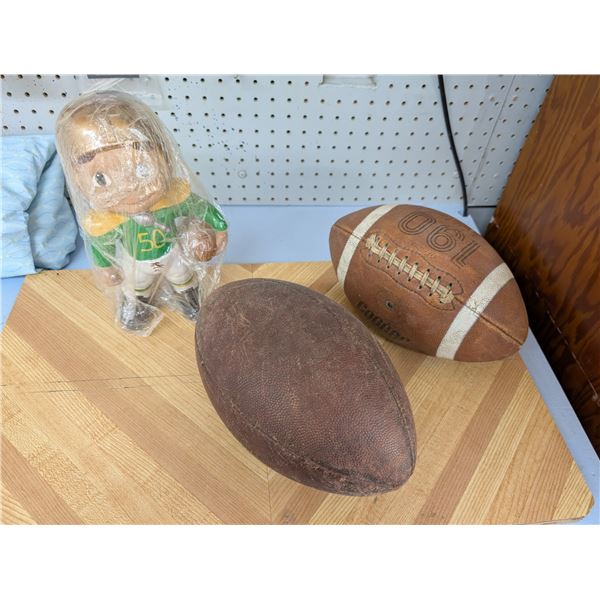 Vintage Footballs w/ Vintage Meath Park Mini Statue