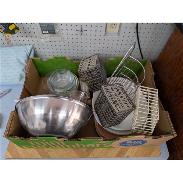MISC. Kitchen Items (Mixing Glass bowls, Plates, Utensil Dish Washer Holders, and etc.)