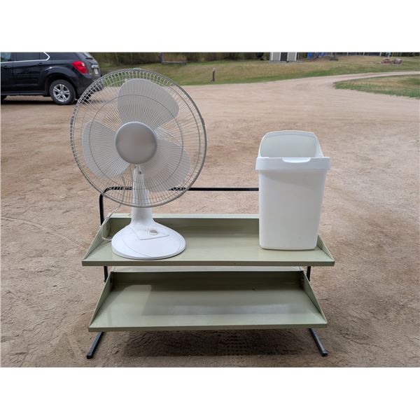 Shoe Rack, Fan, And small Garbage Bin