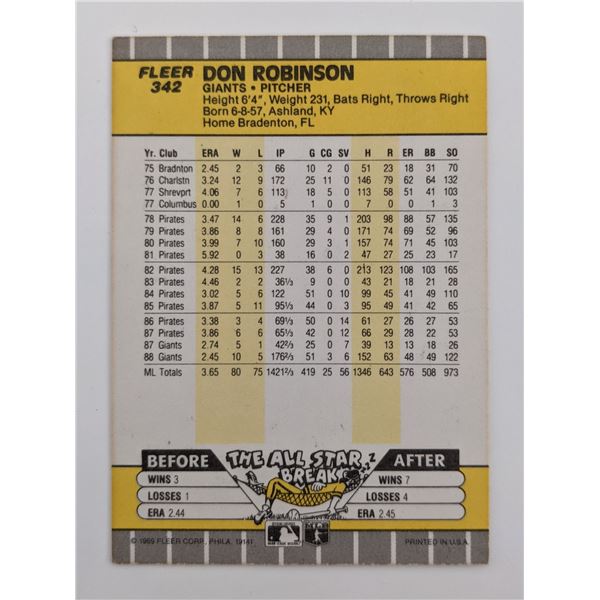 Don Robinson Signed Baseball Trading Card - Fleer #342 1989
