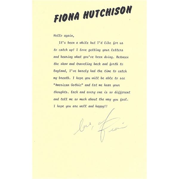 Guiding Lights Fiona Hutchison signed letter