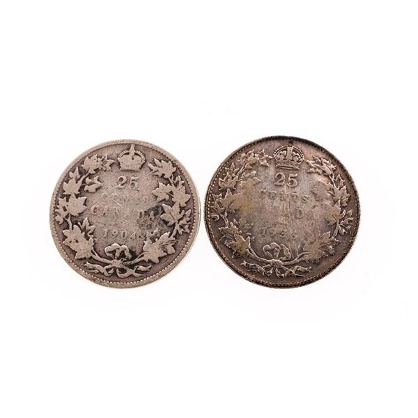 Group of 2 Canada Historical Silver 25 cents - 1904, 1936