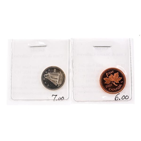 Lot 2 - Canada 2001 PL One Cent & Ten Cent Coins