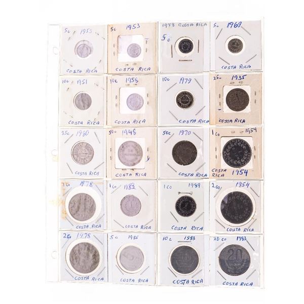 Grouping - 20 Coins "Costa Rica" 1920'3 -1980's