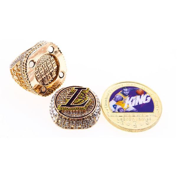 "LeBron James" Lakers 2020 World Champions Player Replica Ring + 24kt Gold Overlay Medallion
