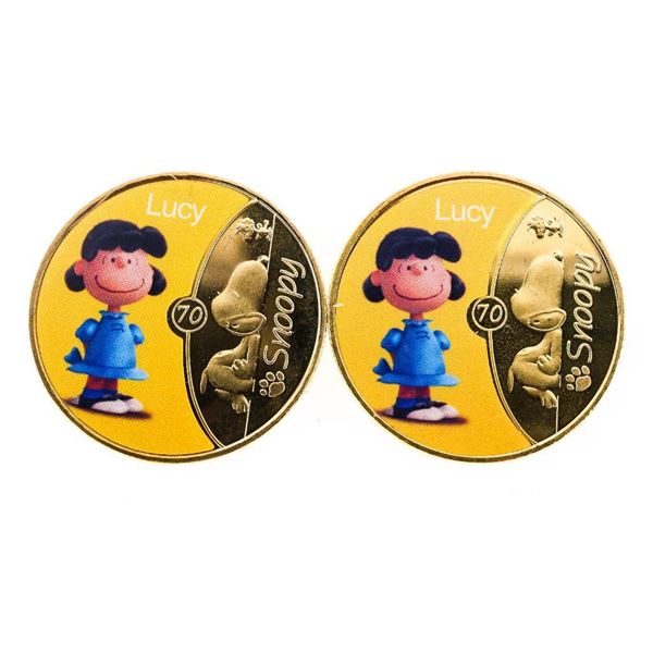 Lot of 2 x 24kt Gold Overlay Medallion - "PEANUTS" Lucy & Snoopy Medallions