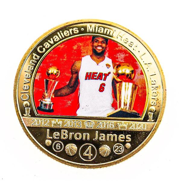 "LeBron James" 24kt Gold Overlay Medallion Champion - 2012,2013, 2016,2020,