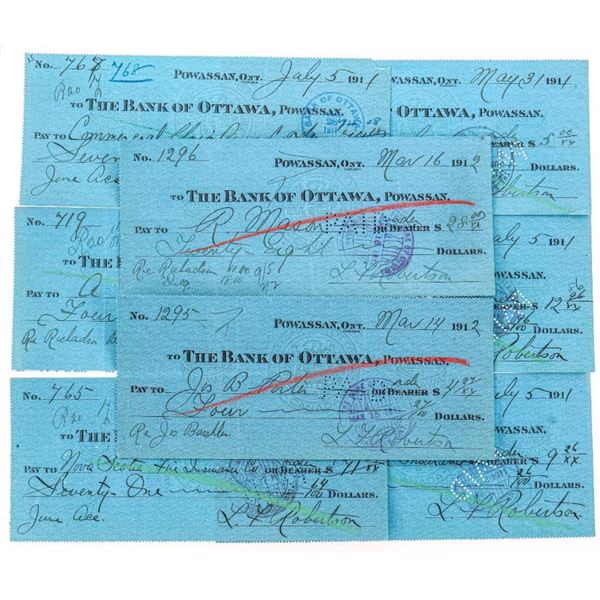 Lot - 7 Bank of Nova Scotia Genuine Cheques w/ War Tax Stamps - Dated 1922