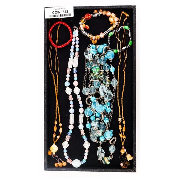 Tray Lot - Beads Necklaces, Flex Bracelets