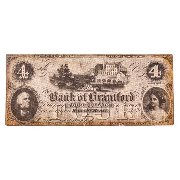 1859 Bank of Brantford Four Dollars Sault Ste Marie (Prop)