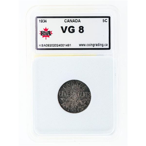 Canada 1934 Five Cents VG 8 KSA