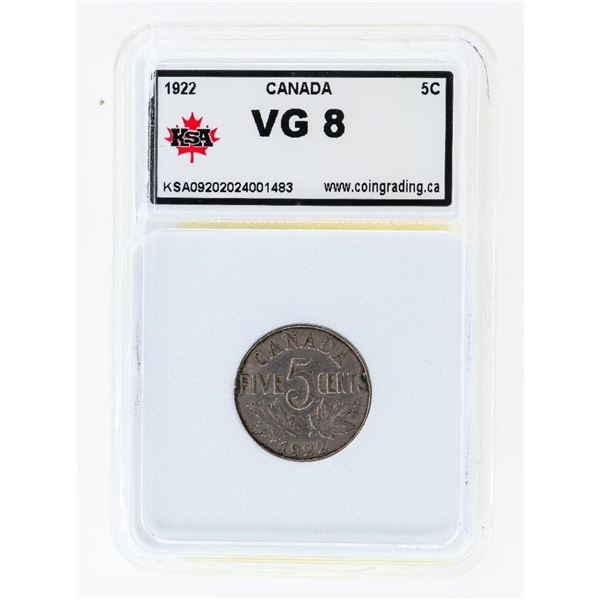 Canada 1922 Five Cents VG8 KSA
