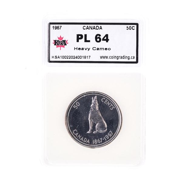Canada 1967 Silver Fifty Cents  Heavy Cameo PL64 KSA