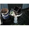 Image 4 : hose reel, plant pots, plstic bird bath, garden tools, tomato cages, etc.