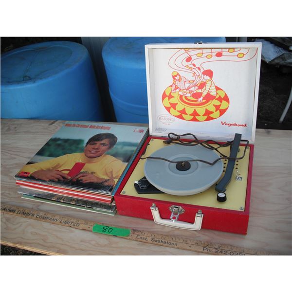 vintage Eatons Vagabond Model 300 suitcase record player with assorted records - Elvis, Heintje, Don