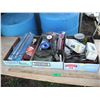 Image 1 : assorted tools and hardware - belt sander sandpaper, socket organizers, electric valves, grinding wh