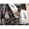 Image 2 : assorted tools and hardware - belt sander sandpaper, socket organizers, electric valves, grinding wh