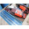 Image 5 : assorted tools and hardware - belt sander sandpaper, socket organizers, electric valves, grinding wh
