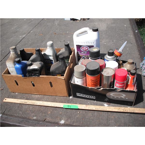 assorted fluids, oils, spray cans, brake fluid, etc. - lot are partially full