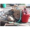 Image 1 : tank lid, vintage medicine bottles, buck saw, gas can, wiring, cultivator springs,  cables, etc.