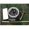 Image 1 : hammer, 1970's truck mirror and pail of hose couplers - various sizes
