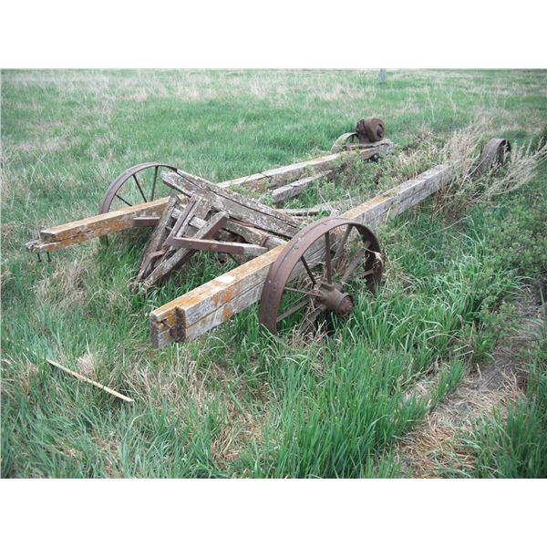 14ft wagon - 32" & 28" steel wheels & vintage iron horse engine
