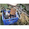 Image 5 : pallet lot - assorted cords, vintage pop bottles, tow strap, etc.