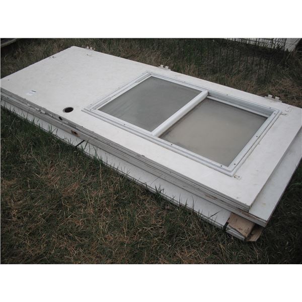 3 doors - 79"H, 1 with glass insert, 1 with cutout