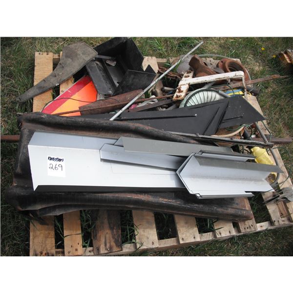 pallet lot - car ramps, misc. Tin and piping, steel, etc.