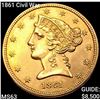 Image 1 : 1861 Civil War $5 Gold Half Eagle CHOICE BU