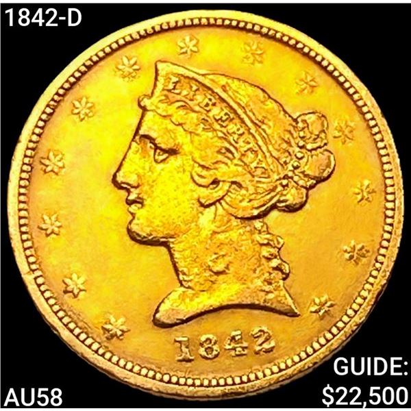 1842-D $5 Gold Half Eagle CHOICE AU