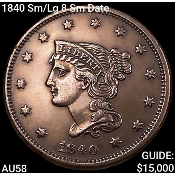 1840 Sm/Lg 8 Sm Date Braided Hair Large Cent CHOICE AU