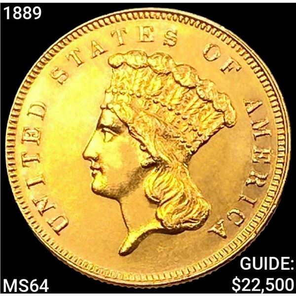 1889 $3 Gold Piece CHOICE BU