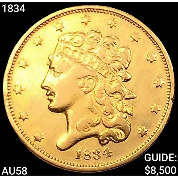 1834 $5 Gold Half Eagle CHOICE AU