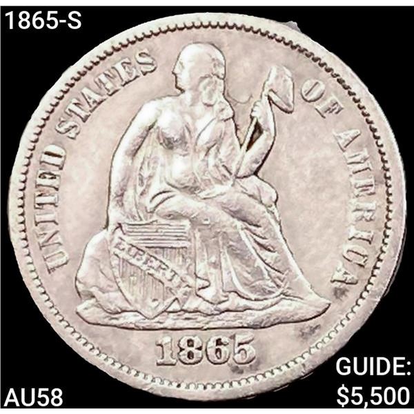 1865-S Seated Liberty Dime CHOICE AU
