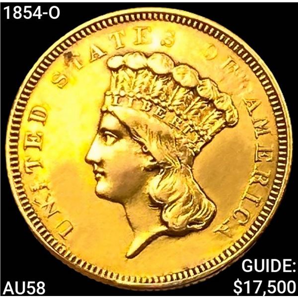 1854-O $3 Gold Piece CHOICE AU