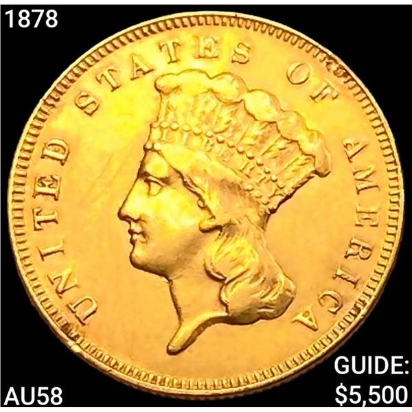 1878 $3 Gold Piece CHOICE AU