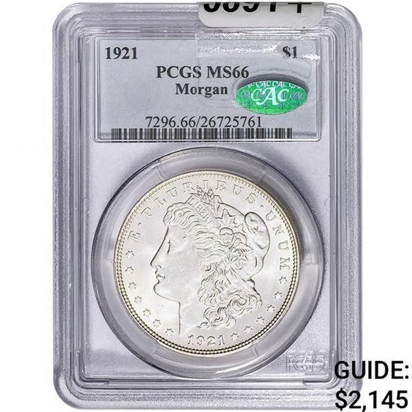 1921 CAC Morgan Silver Dollar PCGS MS66