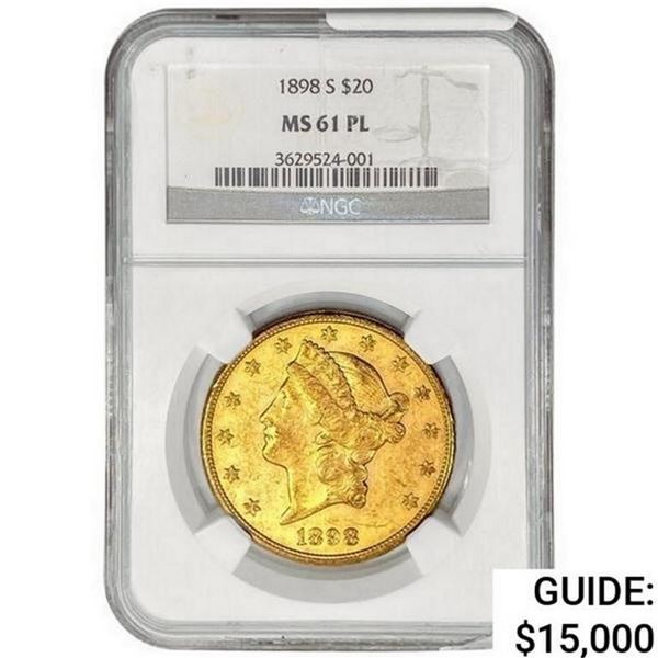 1898-S $20 Gold Double Eagle NGC MS61 PL