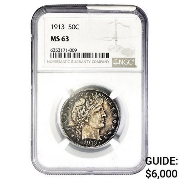 1913 Barber Half Dollar NGC MS63
