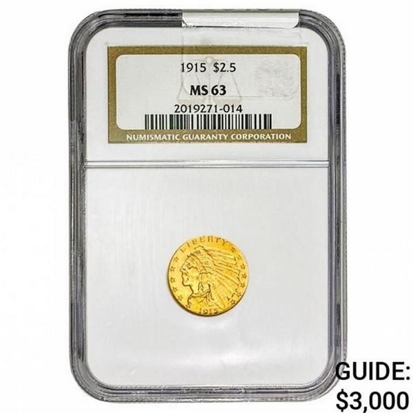 1915 $2.50 Gold Quarter Eagle NGC MS63