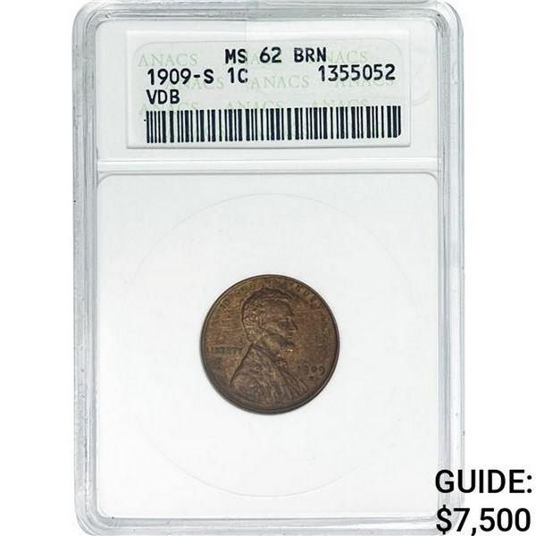 1909-S Wheat Cent ANACS MS62 BRN