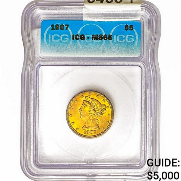 1907 $5 Gold Half Eagle ICG MS65